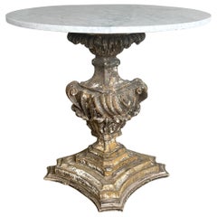 Italian Carved Pedestal Table W/ Carrara Marble Top