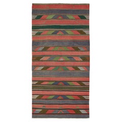 Vintage Persian Bidjar Kilim in Red, Blue and Green Geometric Patterns