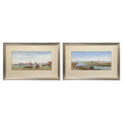 Pair of Early 20th C. Artist Signed Watercolors of Venice and Tuscany Village