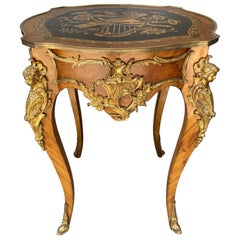 Antique 1920s French Round Hand Painted Ormolu Side Table