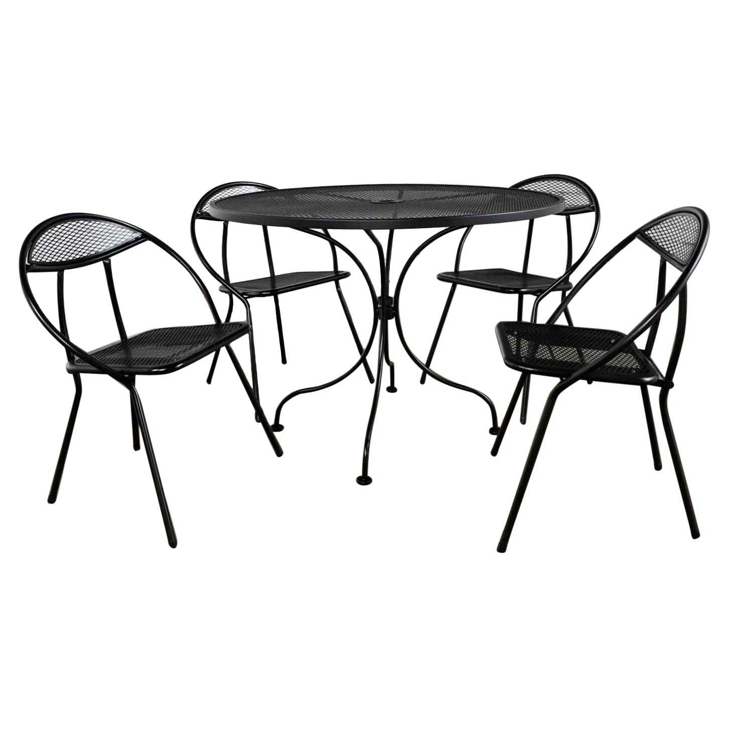 1960’s MCM Black Outdoor Set of 4 Rid-Jid Hoop Chairs & Newer Dining Table