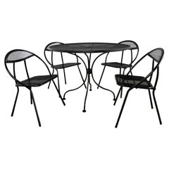 MCM Black Outdoor Set 4 Folding Chairs Attr Salterini Rid-Jid Hoop & Round Table