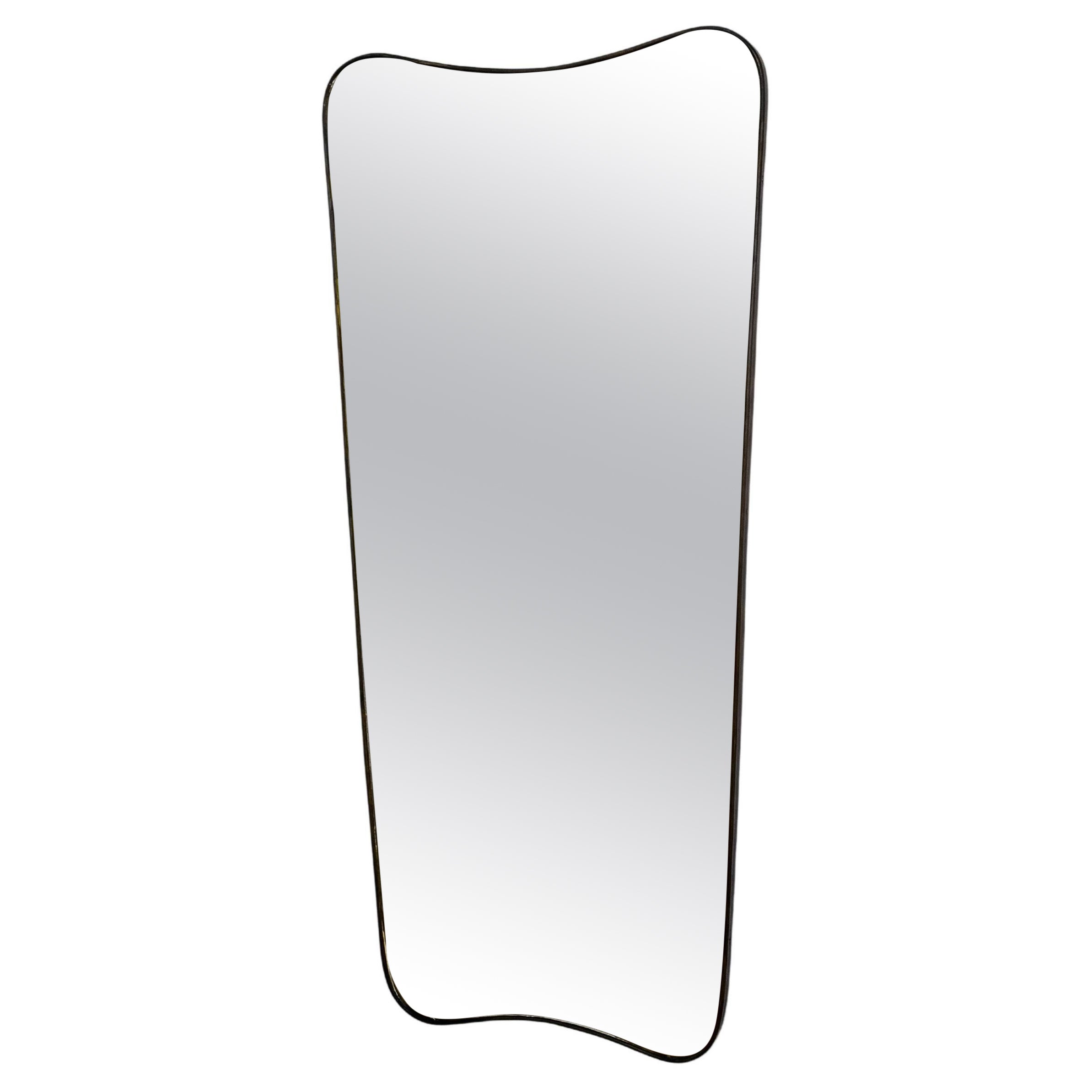 Gio Ponti style Italian brass floor length mirror