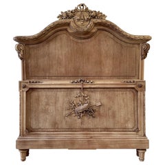 French Carved Walnut Bed in with Rose Carvings