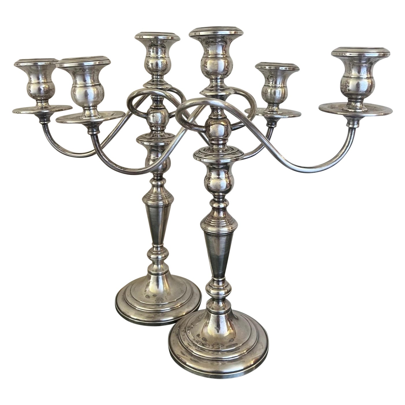 Vintage Sterling Weighted Convertible Candelabras by Fisher-Set of 2