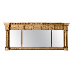 Used English Adam Neoclassical Triple Panel Overmantel Mirror