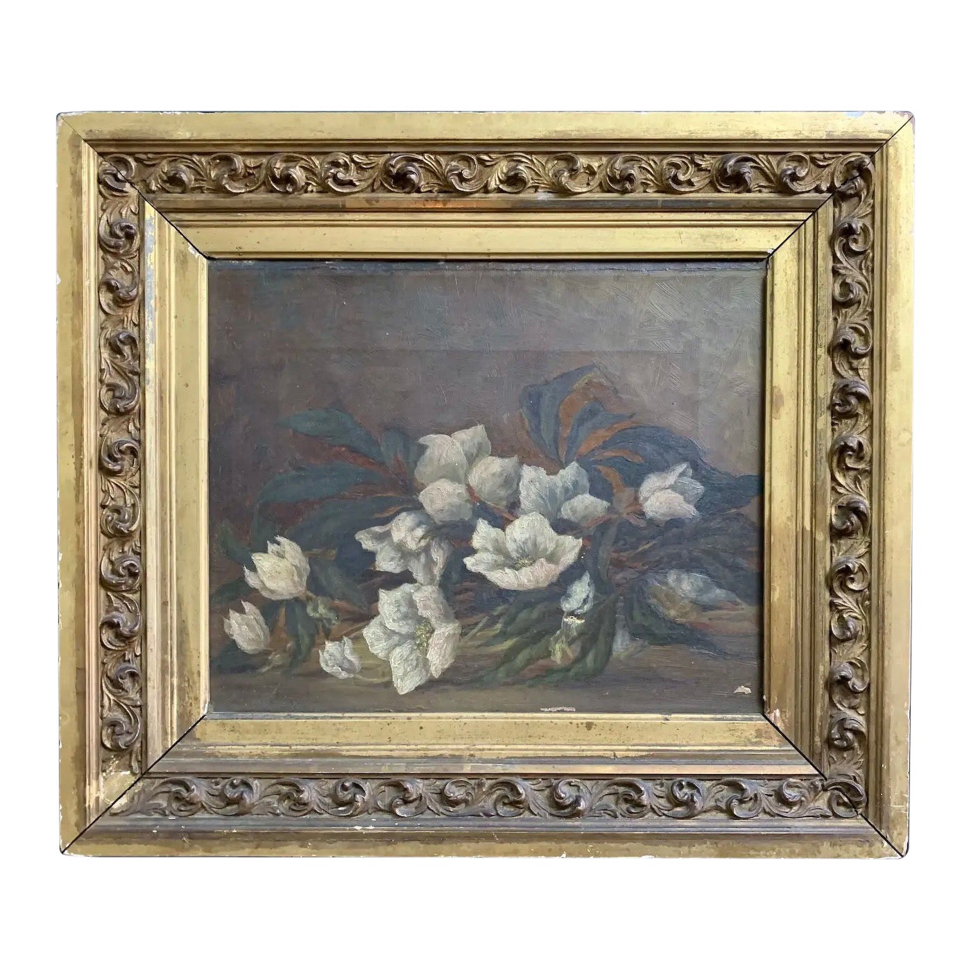 Huile sur toile du milieu du 19e siècle : Magnolias doux