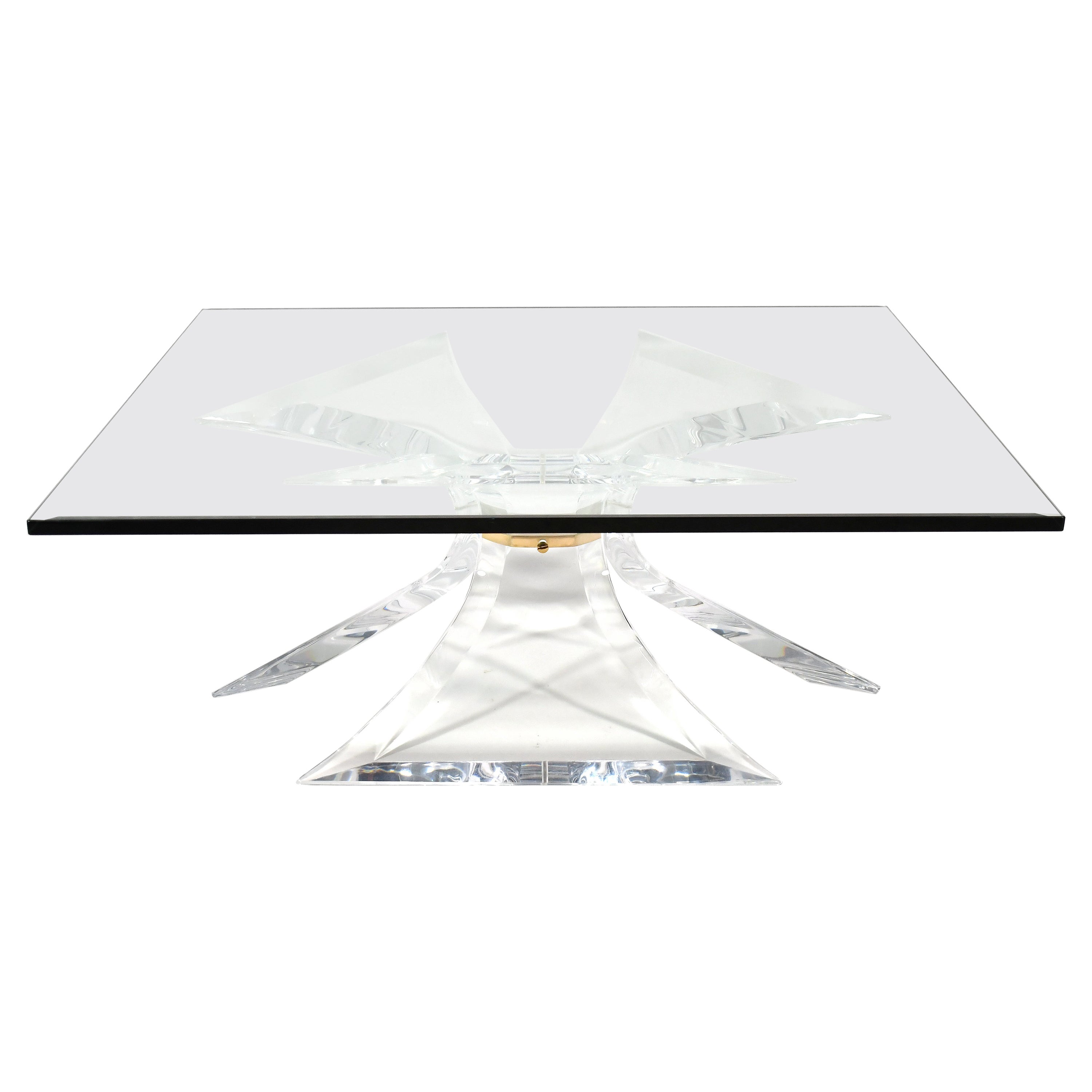 Lion in Frost Lucite "Tri-Odyessy" Coffee Table For Sale
