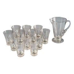 1942 René Lalique, Set of Tablewares Reims Glass - 12 Glasses + 1 Pitcher