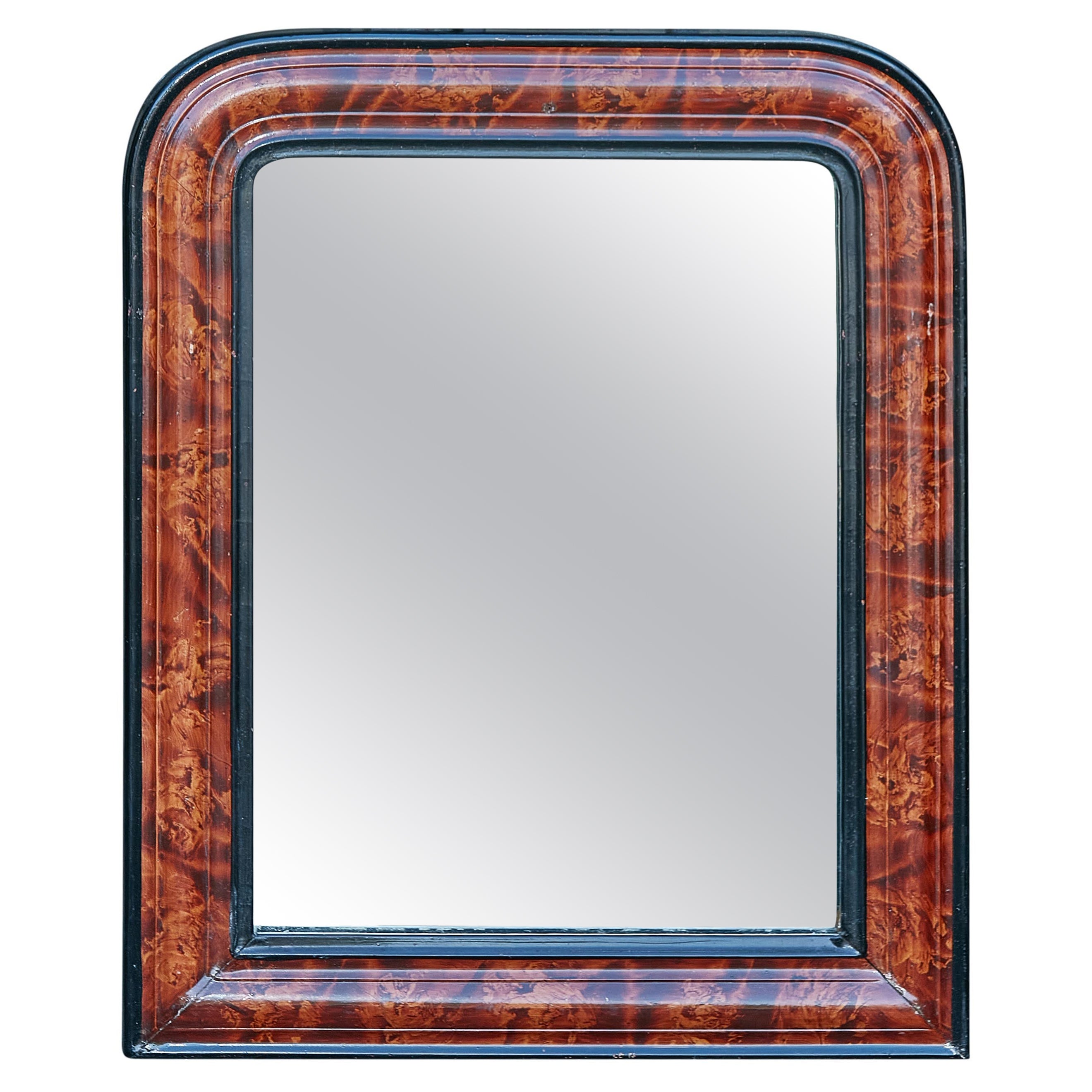 French 1900s Louis-Philippe Inspired Mirror with Tortoise Style Painted Frame