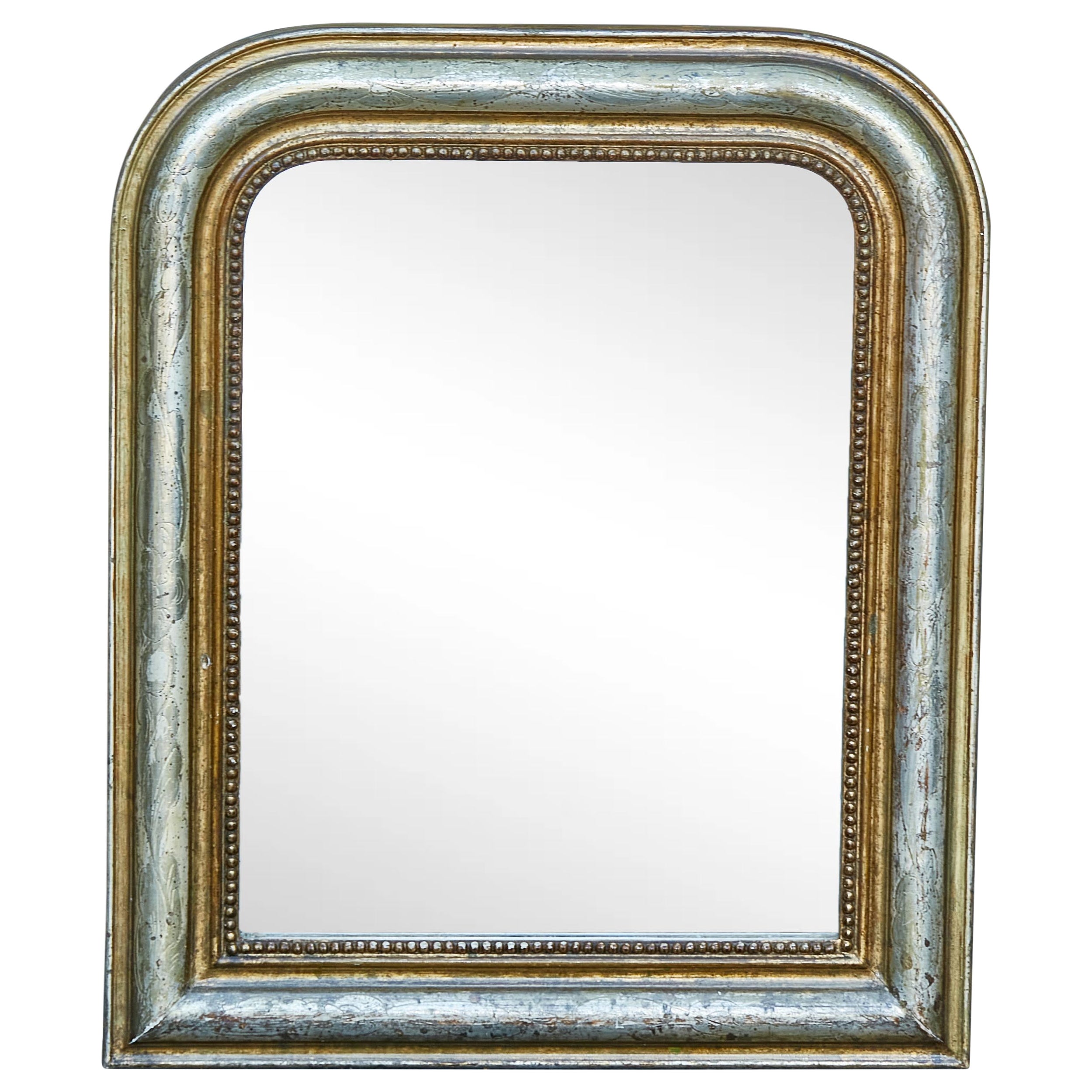 French Louis-Philippe 19th Century Silver and Gold Mirror with Petite Beads