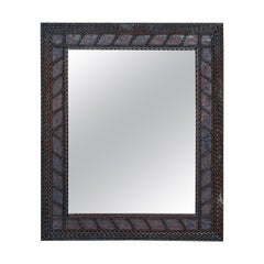 Antique Small French Tramp Art Turn of the Century Mirror with Wavy Patterns, circa 1900