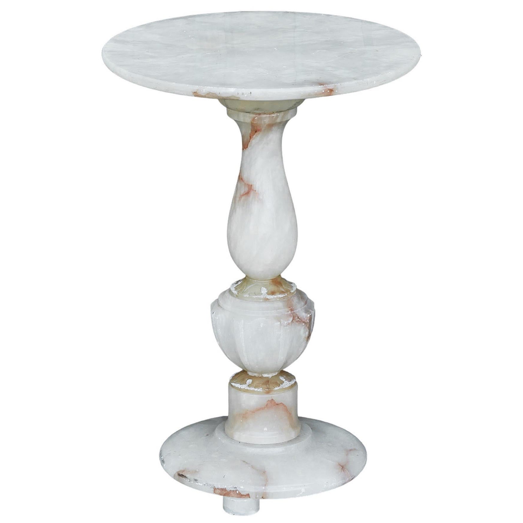 French 1920s Alabaster Guéridon Side Table with Circular Top and Pedestal Base