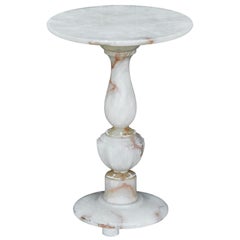 Antique French 1920s Alabaster Guéridon Side Table with Circular Top and Pedestal Base