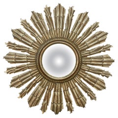 Französisch Midcentury Giltwood Sunburst Spiegel mit konvexen Spiegel Platte