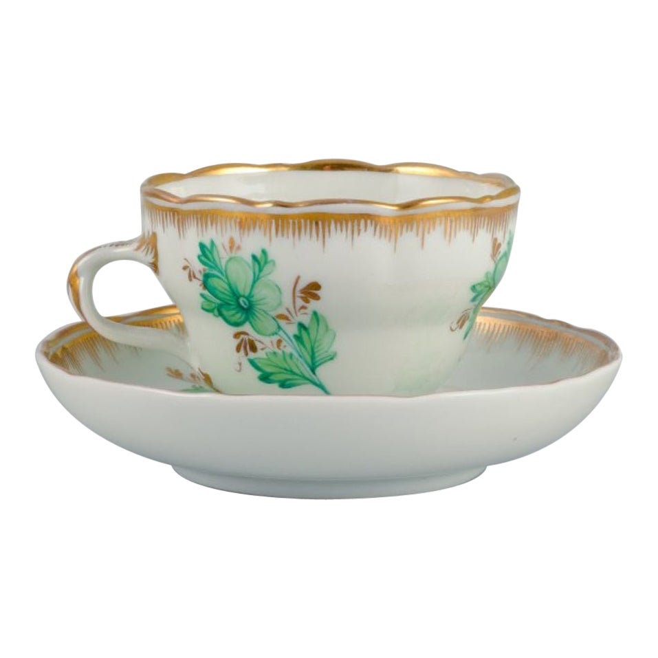 Kpm, Berlin, Chocolate Cup Hand Painted with Green Flowers and Gold Decoration  For Sale