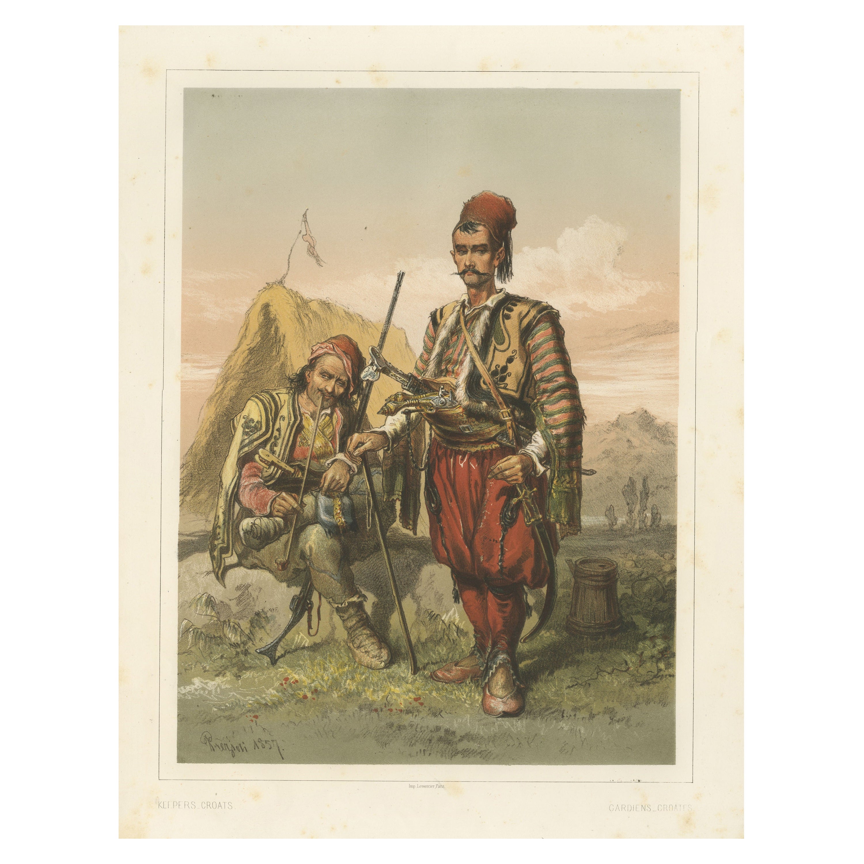 Antique Chromolithographed Print of Croatian Guards For Sale