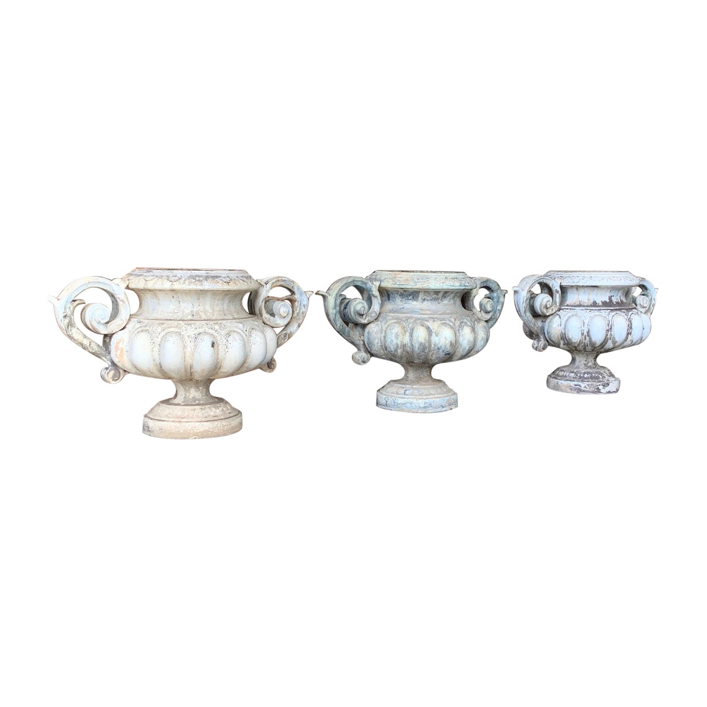 Set of 3 x 19th Century French Enamelled Urns For Sale