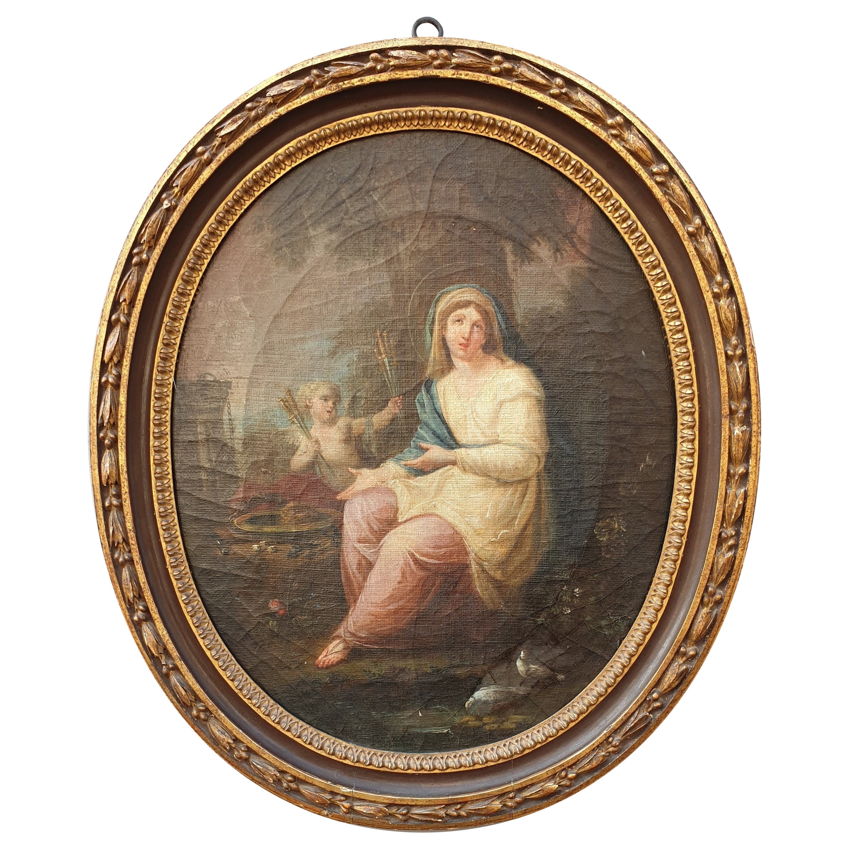 Hst Virgin before the Instruments of the Passion, Framed, 18th Century For Sale