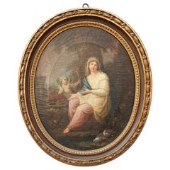 Hst Virgin before the Instruments of the Passion, encadré, 18ème siècle