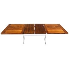 Chrome Base Walnut and Rosewood Top Dining Table with Two Leaves