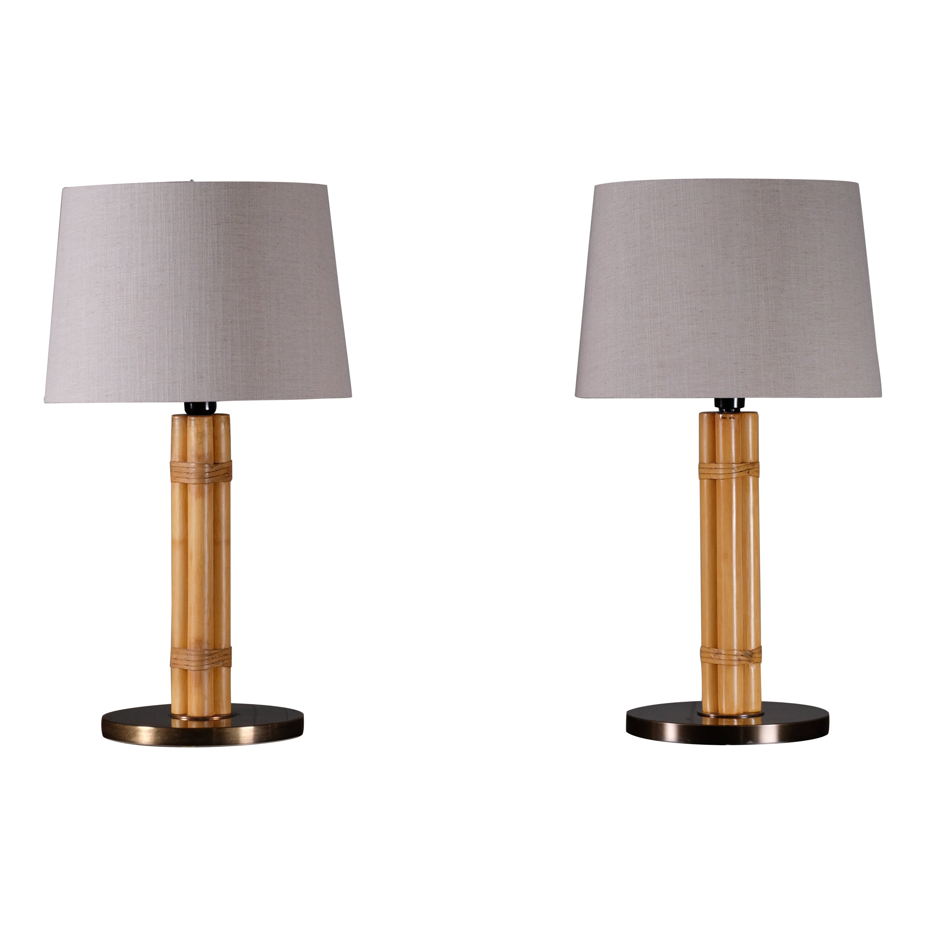 Pair of Hans-Agne Jakobsson Brass & Bamboo Table Lamps, 1970s