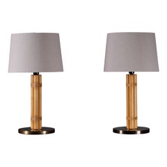 Vintage Pair of Hans-Agne Jakobsson Brass & Bamboo Table Lamps, 1970s