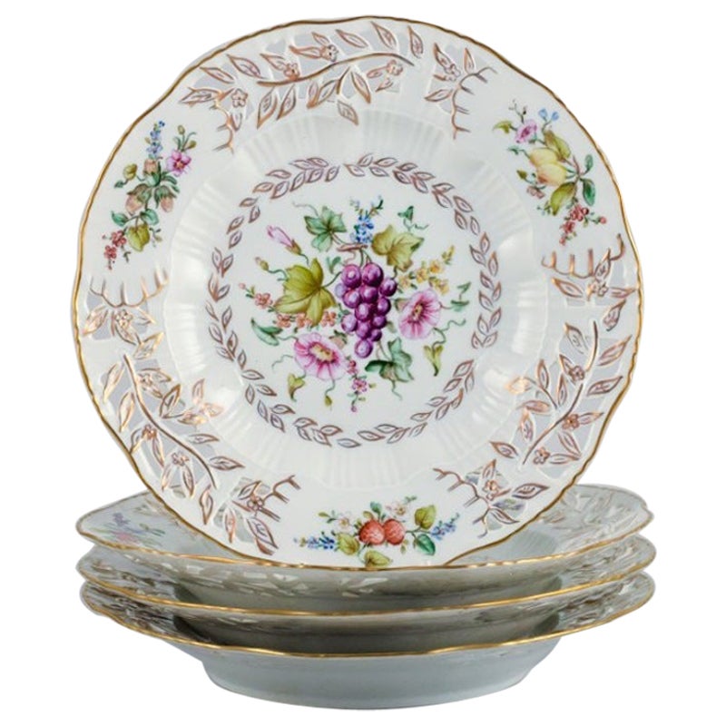 Royal Copenhagen, a Set of Four Antique Dinner Plates with Reticulated Rim For Sale