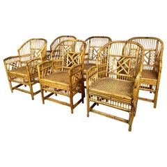 Vintage Pavillion Style Chinoiserie Bamboo Rattan Armchairs, Set of 6