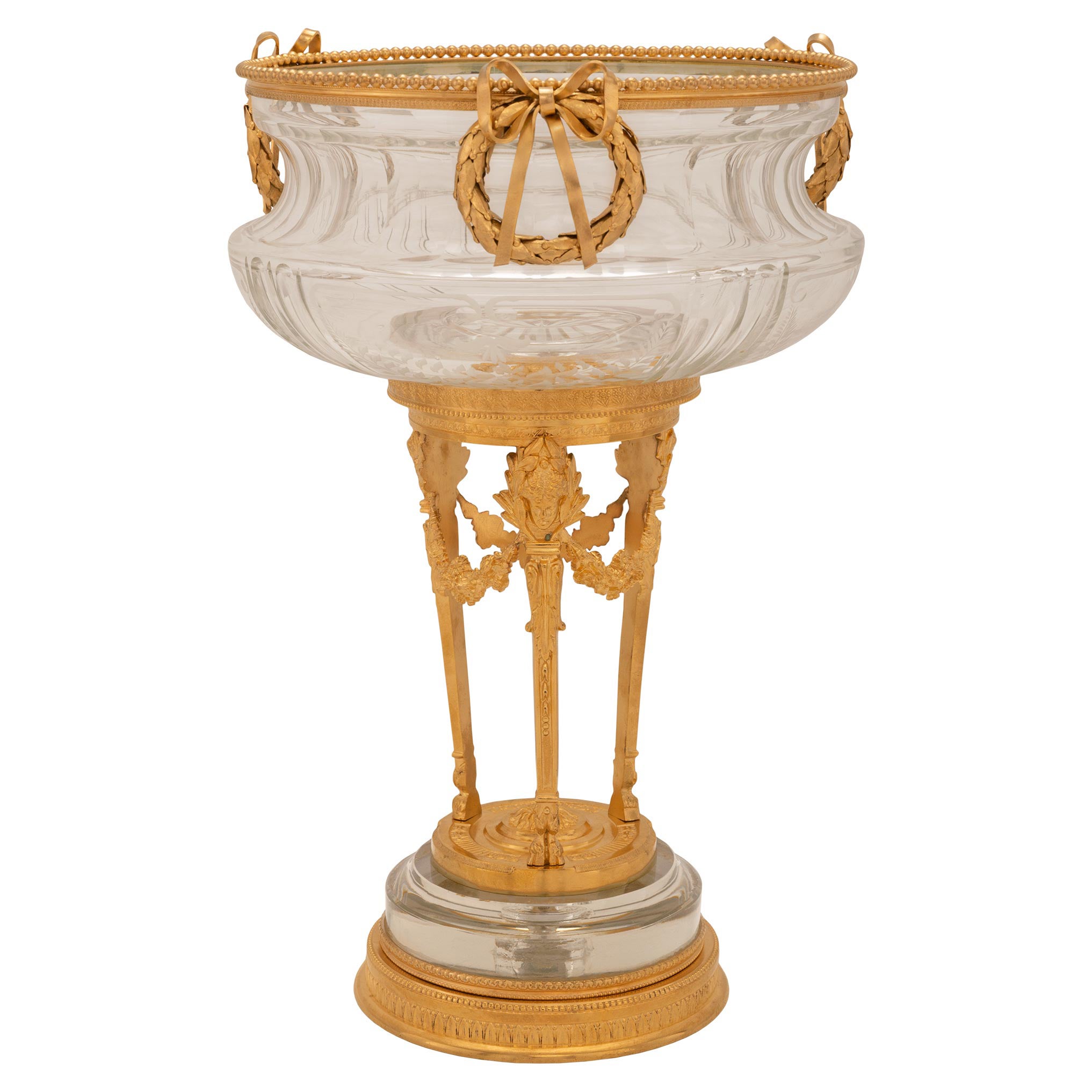 Centre de table français du 19ème siècle de style Louis XVI en cristal de Baccarat et bronze doré