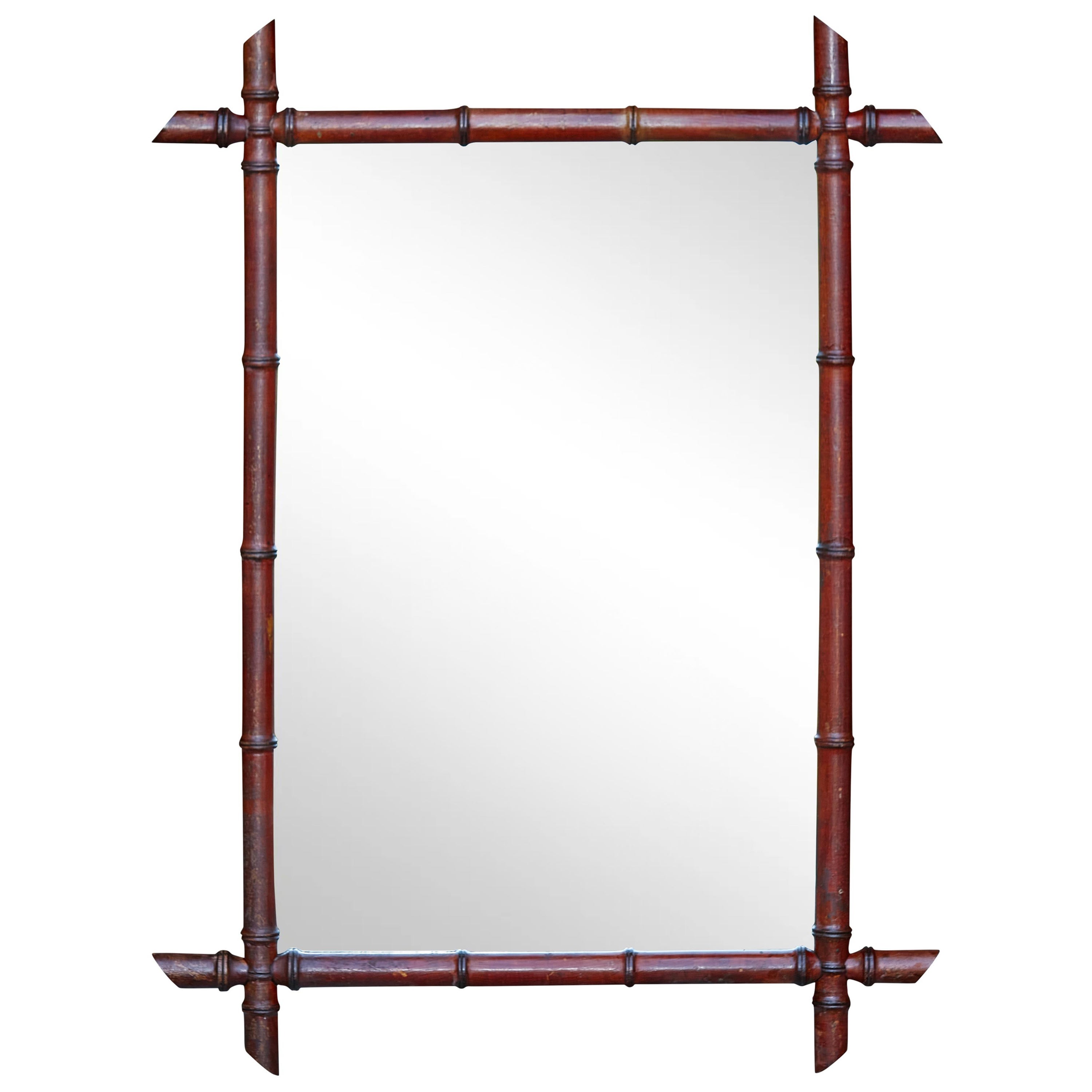French Turn of the Century Faux Bamboo Mirror with Slanted Accents, circa 1900