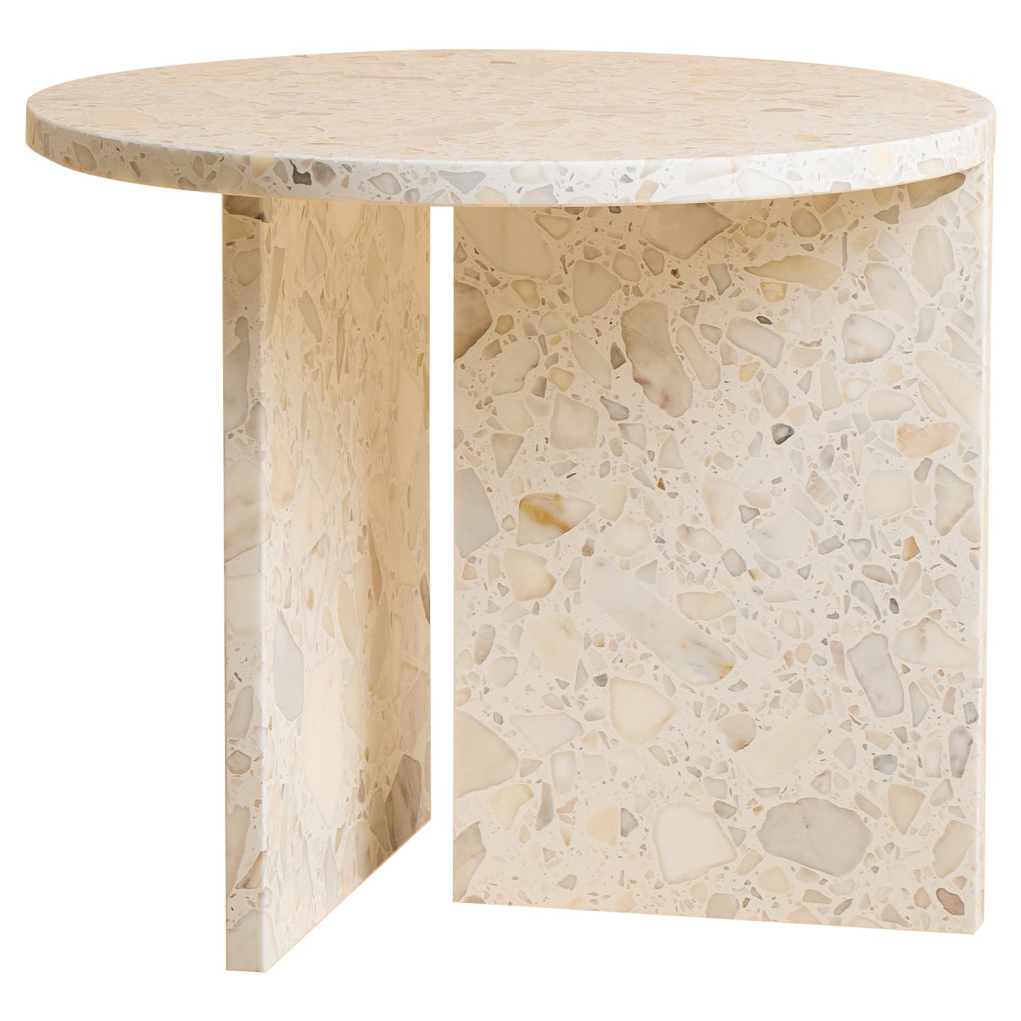 Table basse circulaire en marbre de Carrare et terrazzo, fabriquée en Italie