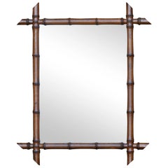 Antique French 1900s Turn of the Century Faux-Bamboo Mirror with Slanted Accents