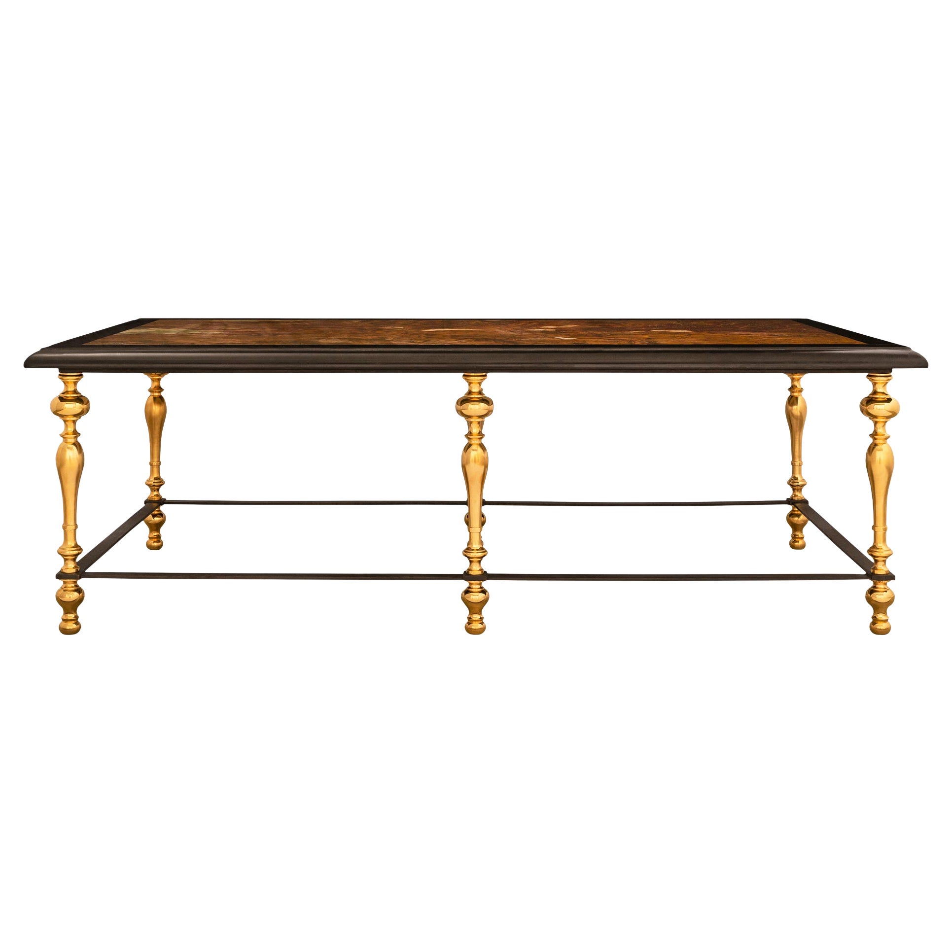 Continental 19th Century Louis XIV St. Bronze, Marble, and Ormolu Coffee Table For Sale