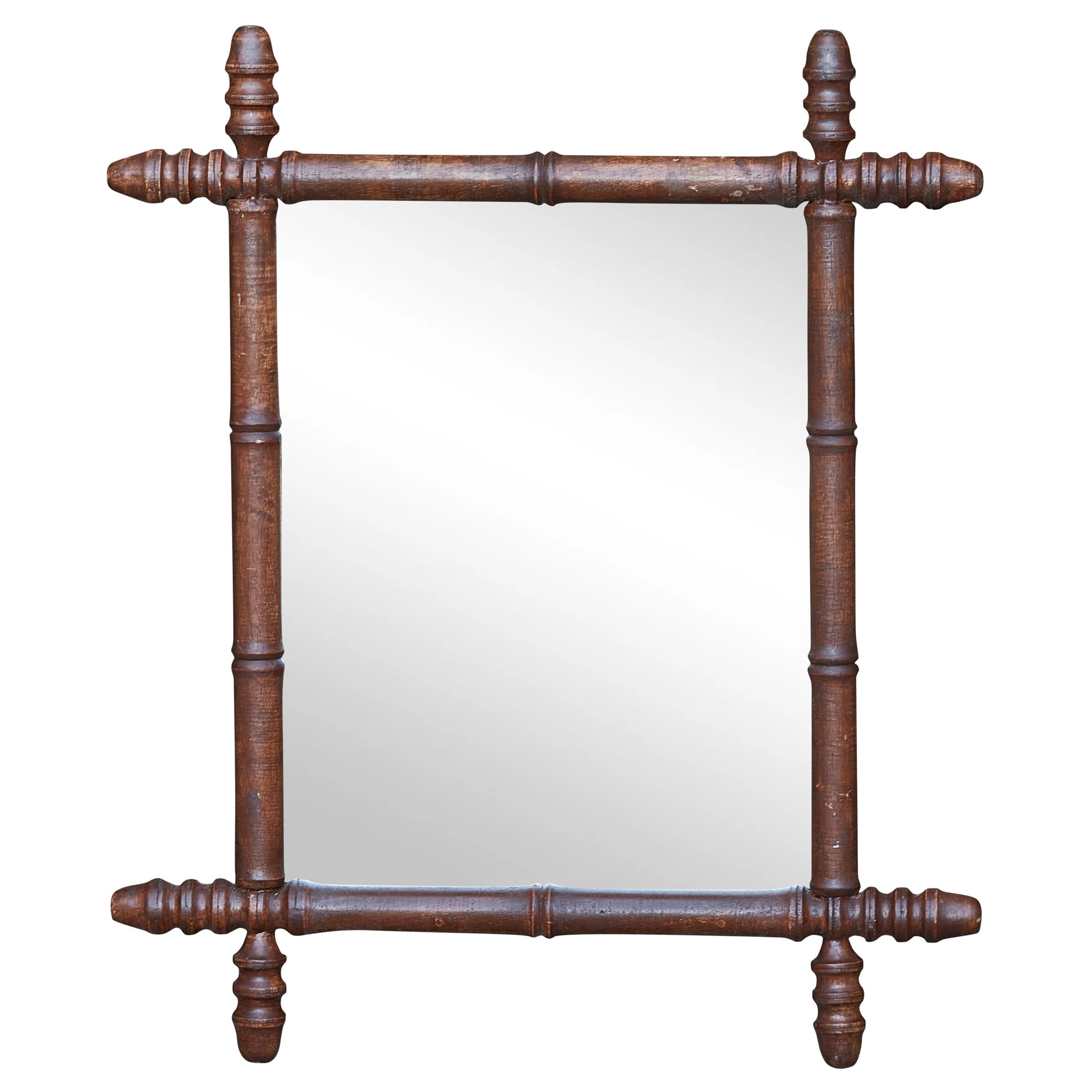 French Faux-Bamboo Turn of the Century Mirror with Reeded Accents, circa 1900