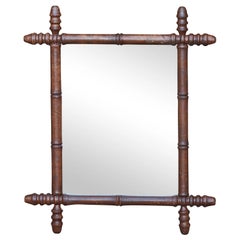 Antique French Faux-Bamboo Turn of the Century Mirror with Reeded Accents, circa 1900