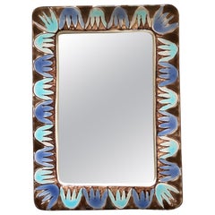Hand Painted Ceramic Swedish Mirror with Lead Patterns, Blue and Brown, 1960s