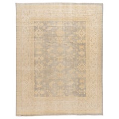 Tapis moderne en laine de style Oushak avec motif floral gris fait à la main
