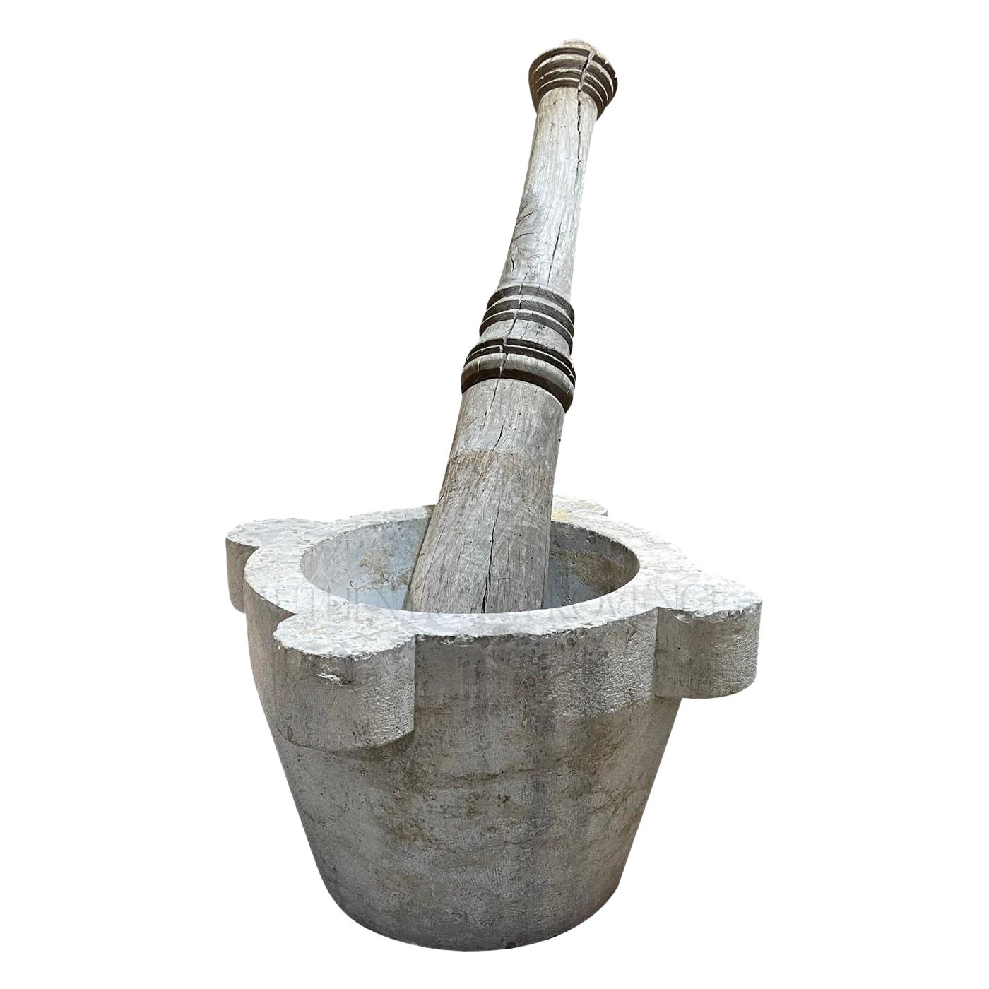 19th Century Grey-Brown Italian Oversized Marble Mortar & Pestle, Antique Décor