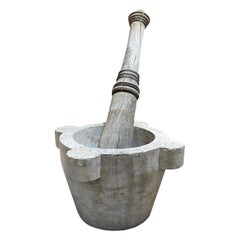 Mortero de mármol italiano del siglo XIX, gris-marrón, decoración antigua