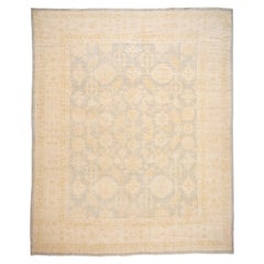 Tapis en laine moderne à motifs floraux Toutover de style Oushak fait à la main en gris 