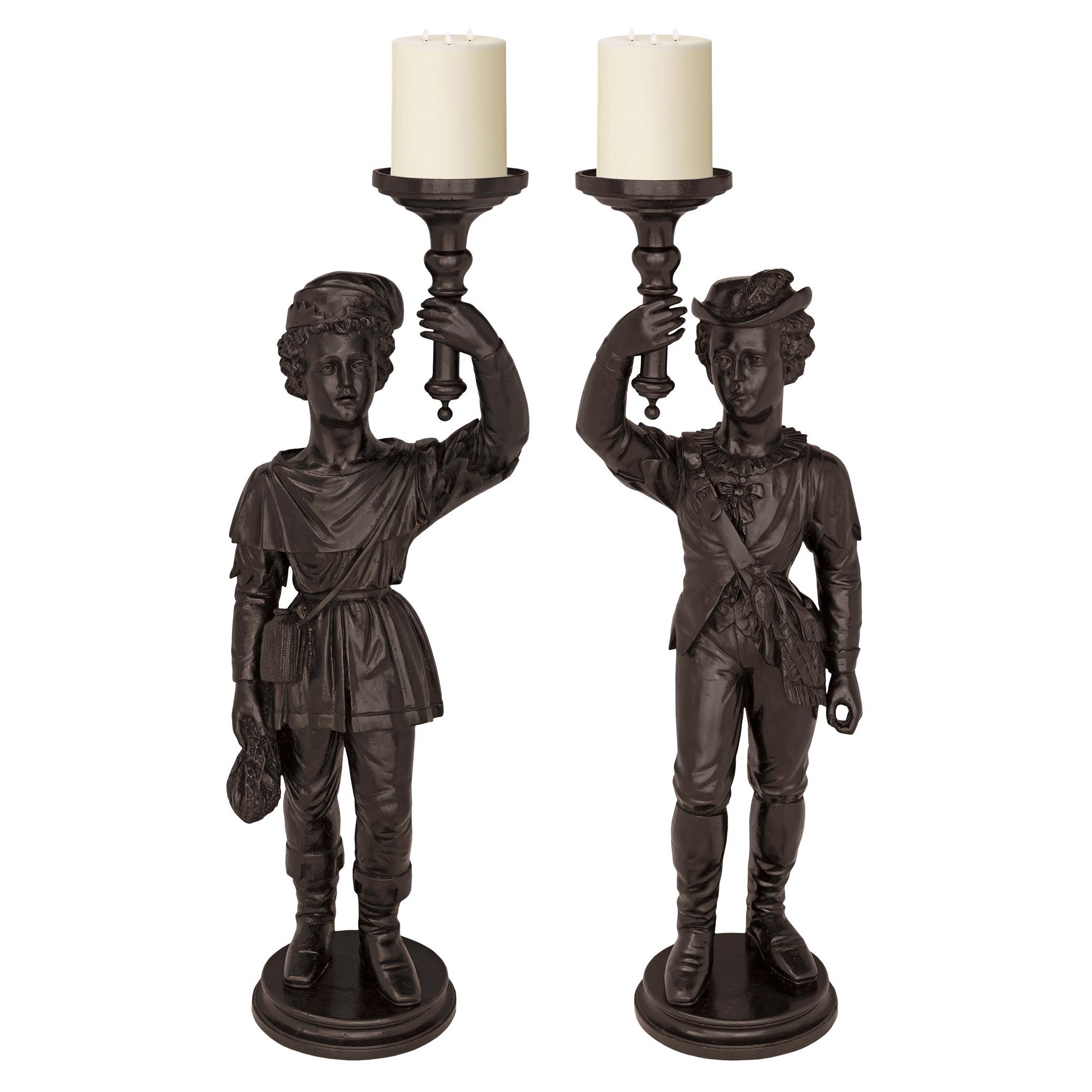 True Pair of Italian 18th Century Venetian St. Ebonized Fruitwood Stands For Sale