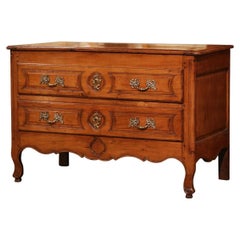 18th Century French Louis XV Carved Cherry Two-Drawer Commode from Burgundy