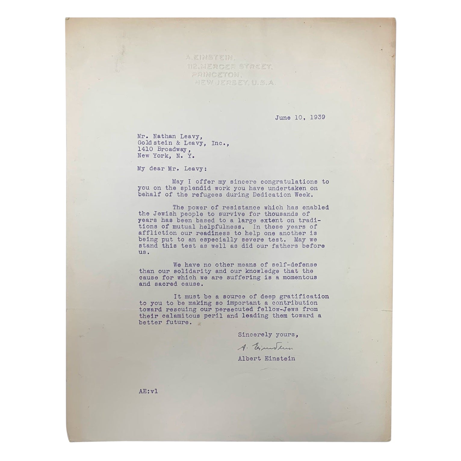 Albert Einstein Typed and Signed Letter