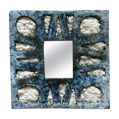 Vintage Roughly Textured Earthenware French Mirror with a Patterns, 1960s