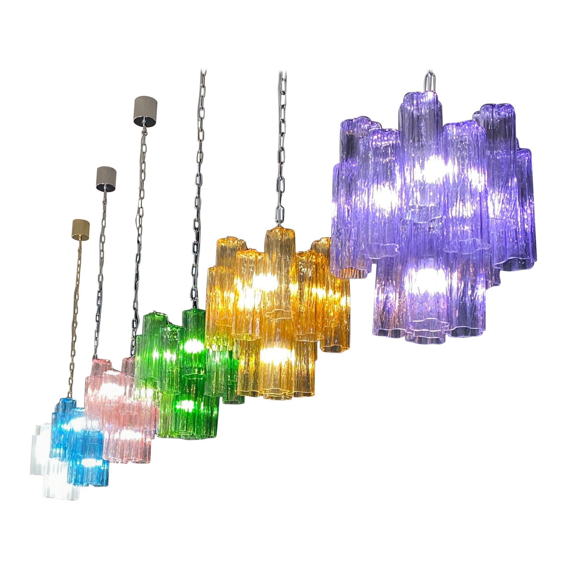 Modern Multicolore Murano Glass Tronchi Chandelier For Sale