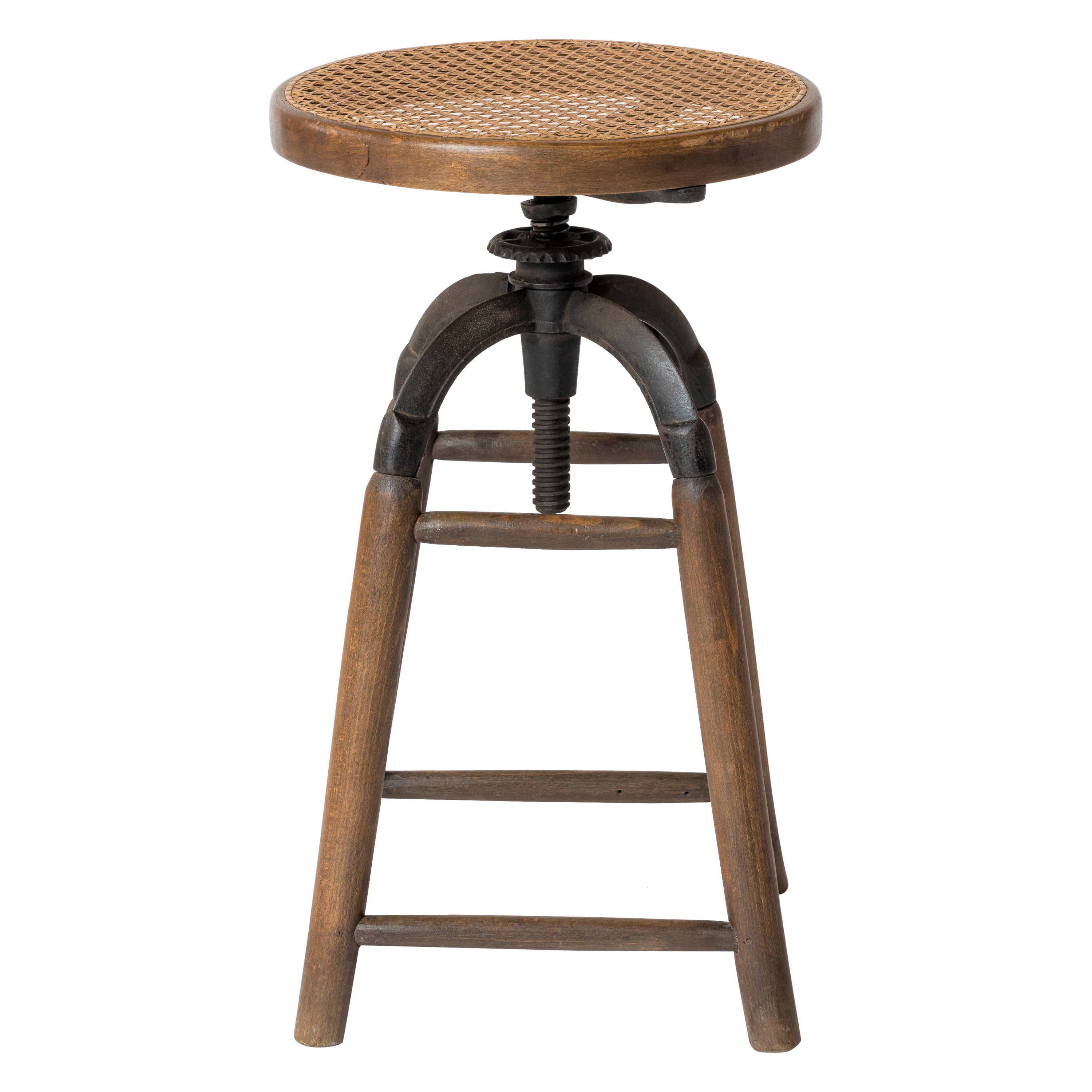 Art Deco Wood, Iron and Caning Adjustable Stool by Thonet, Austria, 1930s For Sale