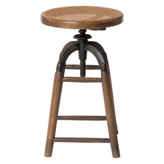 Art Deco Wood, Iron and Caning Adjustable Stool by Thonet, Austria, 1930s