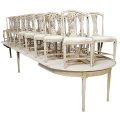 Vintage Exceptional Early 20th C Swedish Gustavian Style Dining Table and Chairs