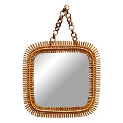 Olaf Von Bohr Style Rattan Square Wall Mirror, Italy, 1960s